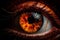 AI generated illustration of a human eye with intense flames in the pupil