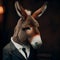 AI generated illustration of a humorous donkey dressed in a suit and tie