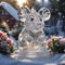 AI generated illustration of an ice-covered mouse sculpture adorned with flowers