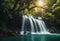 AI generated illustration of an idyllic scene of lush tropical foliage and majestic waterfalls