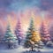 AI generated illustration of an idyllic winter landscape featuring snow-covered trees