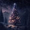 AI generated illustration of an illuminated beautiful Christmas tree in a snowy park