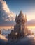 AI generated illustration of an imaginative  castle atop a lofty mountaintop