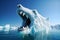 AI generated illustration of an immense white polar bear in the arctic water while roaring in anger