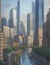 AI generated illustration of impressive skyline of a city with tall modern buildings and a bridge