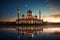 AI generated illustration of an Islamic mosque illuminated by the light of the evening moon