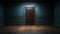 AI generated illustration of An isolated  closed wooden door in a dimly lit interior