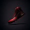 AI generated illustration of an isolated shot of new sneaker sitting atop a dark background