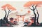 AI generated illustration of a Japanese shrine in a dreamy autumn landscape - a cultural concept