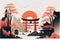 AI generated illustration of a Japanese shrine in a dreamy autumn landscape - a cultural concept