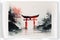 AI generated illustration of a Japanese shrine in a dreamy autumn landscape - a religious concept