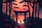 AI generated illustration of a Japanese shrine in a dreamy spring landscape - a religious concept