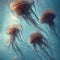 AI-generated illustration of jellyfishes swimming in a deep sea