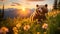 AI generated illustration of a large, brown bear meandering through a verdant meadow