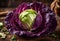 AI generated illustration of a large cabbage with fresh green leaves and aromatic spices