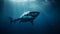 AI generated illustration of a large shark swimming underwater in a tropical ocean