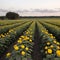 AI generated illustration of a large, vibrant field of yellow flowers