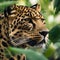 AI-generated illustration of a leopard in the bushes with a focused expression