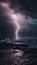 AI generated illustration of lightning illuminates the night sky over the ocean in a stunning photo