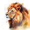 AI generated illustration of a lion& x27;s face adorned with vibrant paint splashes