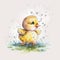 AI generated illustration of little chick joyfully plays with water drops