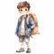 AI generated illustration of a little school boy with a backpack on a white background
