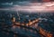 AI generated illustration of London skyline with illuminated buildings, England