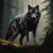 AI generated illustration of a lone grey wolf standing majestically in a forest