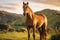 AI generated illustration of a lone horse in a mountainous field