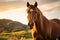 AI generated illustration of a lone horse in a mountainous field