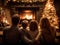 AI generated illustration of a loving family  gathered around a cozy Christmas fireplace