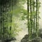 AI generated illustration of lush plants in a dense bamboo forest