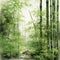 AI generated illustration of lush plants in a dense bamboo forest