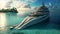 AI generated illustration of a luxury yacht sailing on serene waters