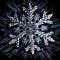 AI-generated illustration of a macro snowflake, on a dark background