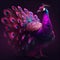 AI generated illustration of a magenta fluorescent peacock with a fully fanned tail