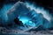 AI generated illustration of a magical vibrant frozen cave in the North pole