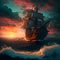 AI generated illustration of a majestic cargo ship against a beautiful backdrop of a sunset