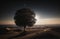 AI generated illustration of a majestic desert tree standing tall in the night sky