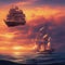 AI generated illustration of the majestic ghost ships sailing under a dramatic sky