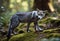 AI generated illustration of a majestic gray wolf in a grassy forest