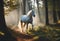 AI generated illustration of A majestic horse gallops through a picturesque forest trail