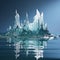 AI generated illustration of a majestic an iceberg floating on the water with reflections