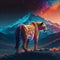 AI generated illustration of a majestic leopard illuminated by vibrant, colorful light