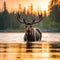 AI generated illustration of a majestic moose in a tranquil lake