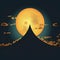 AI generated illustration of a majestic night sky with a moon above a large pyramid