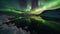 AI generated illustration of Majestic Northern Lights illuminated in a reflection of mountains