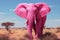 AI generated illustration of a majestic pink elephant standing in a lush green field