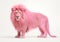 AI generated illustration of a majestic pink lion in front of a stark white wall
