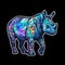 AI generated illustration of a majestic rhinoceros on a black backdrop with geometric design